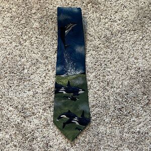Endangered Species Killer Whale Orca Silk Neck Tie 90’s